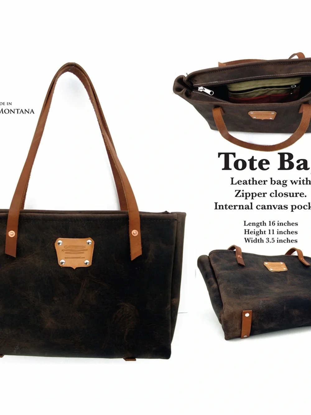 Goertzen Leather Tote with Brown Strap Accents